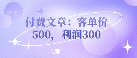 付费文章:客单价500,利润300-安小熙网创平台