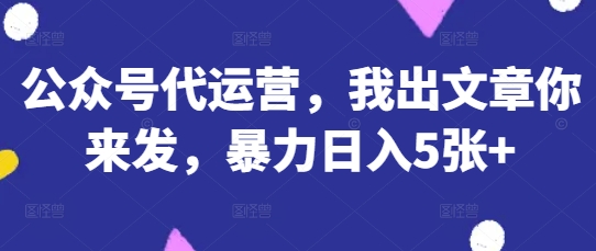 公众号代运营,我出文章你来发,暴力日入5张+【揭秘】-安小熙网创平台