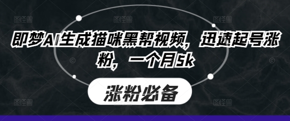 即梦AI生成猫咪黑帮视频，迅速起号涨粉，一个月5k-安小熙网创平台