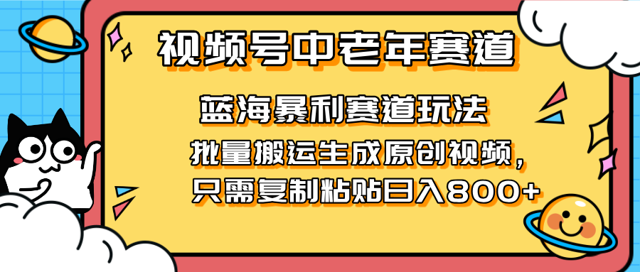 （14314期）2025视频号中老年短视频蓝海暴利风口！复制粘贴搬运视频单日赚800+，无...-安小熙网创平台
